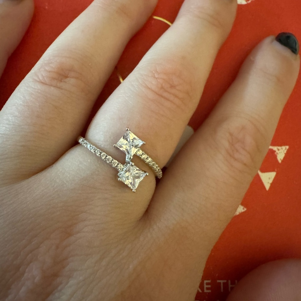 New Sterling Silver Double Stone Ring